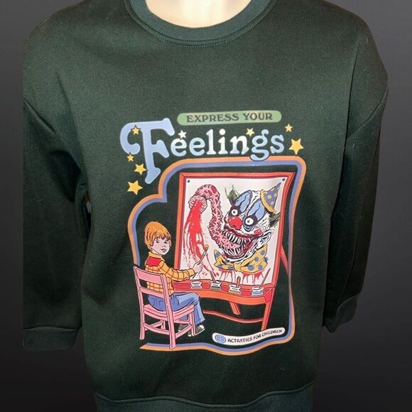 NWOT Unisex Feelings Child Activities Painting Horror Humor Sweatshirt Size XL - Picture 1 of 3